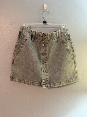 Button-Front Washed Denim Mini Skirt